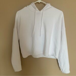 Aerie white fleece cropped long sleeve hoodie sweatshirt womens size small